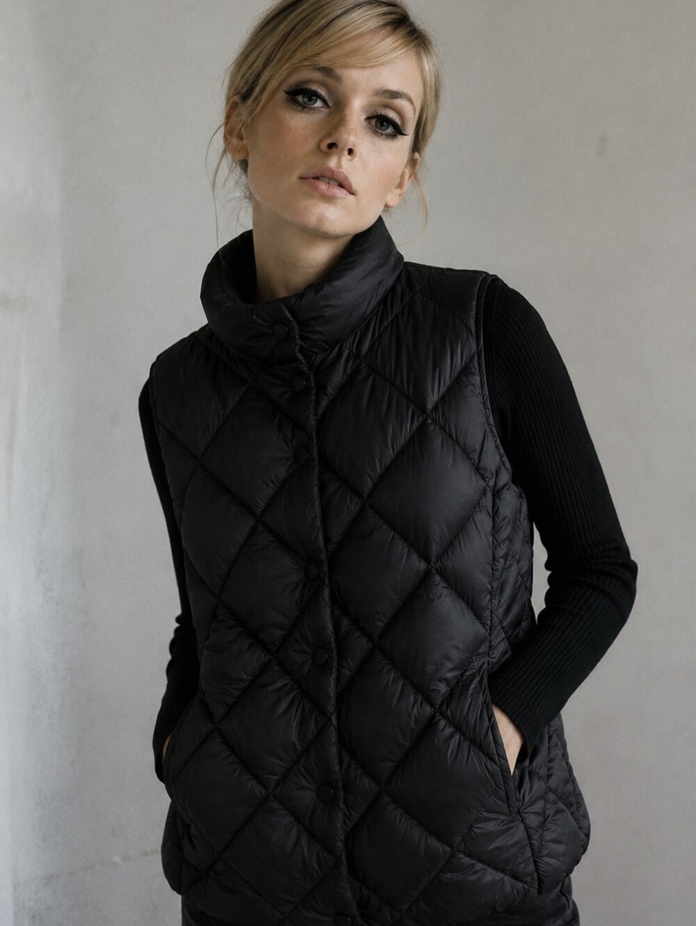 MNG Mango Black Water Repellent Quilted Puffer Vest – Size Medium